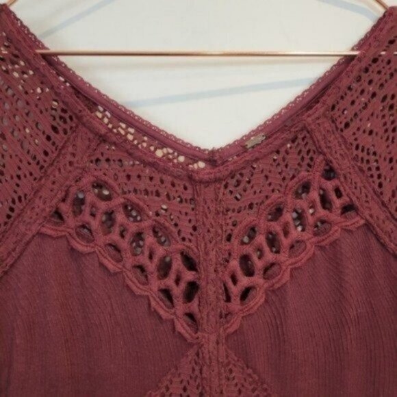 Free People City Girl Bodycon Crochet Lace Mini Dress Plumberry Burgundy Purple - Picture 6 of 12
